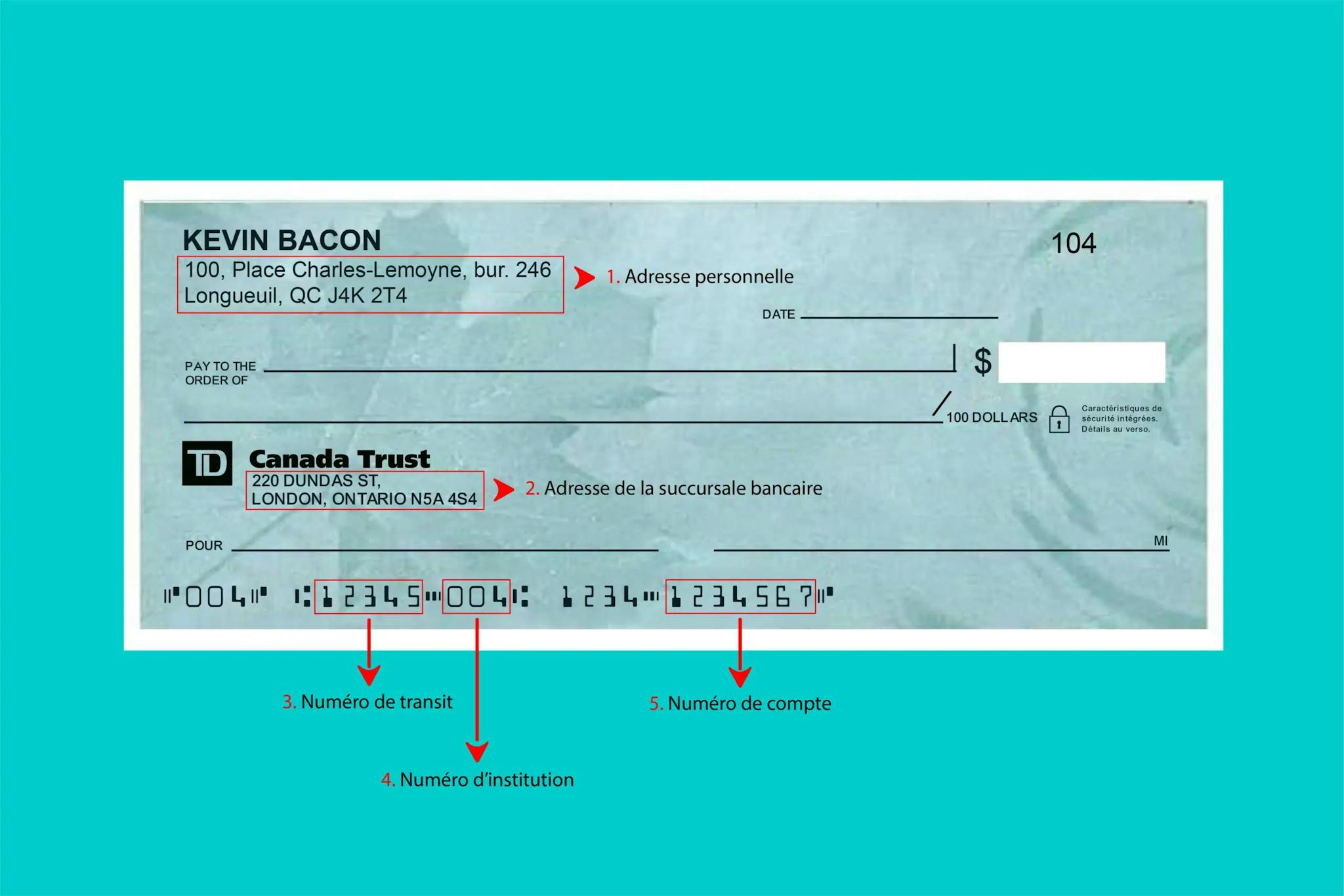 Spécimen de chèque de TD Canada Trust