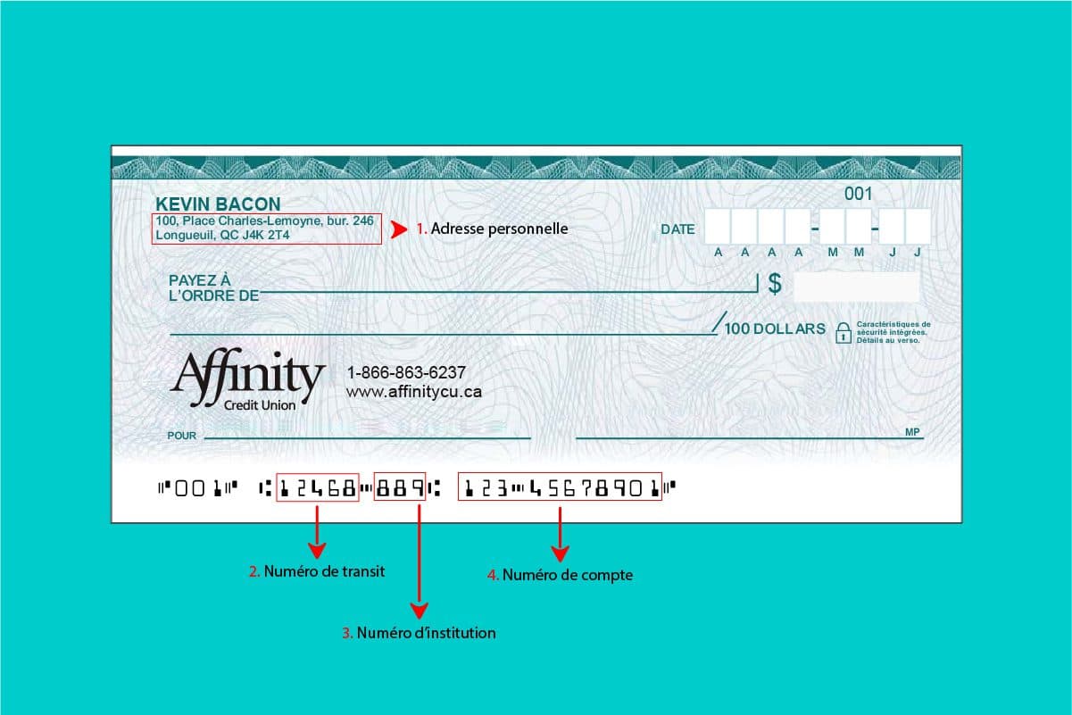 Spécimen de chèque d’Affinity Credit Union