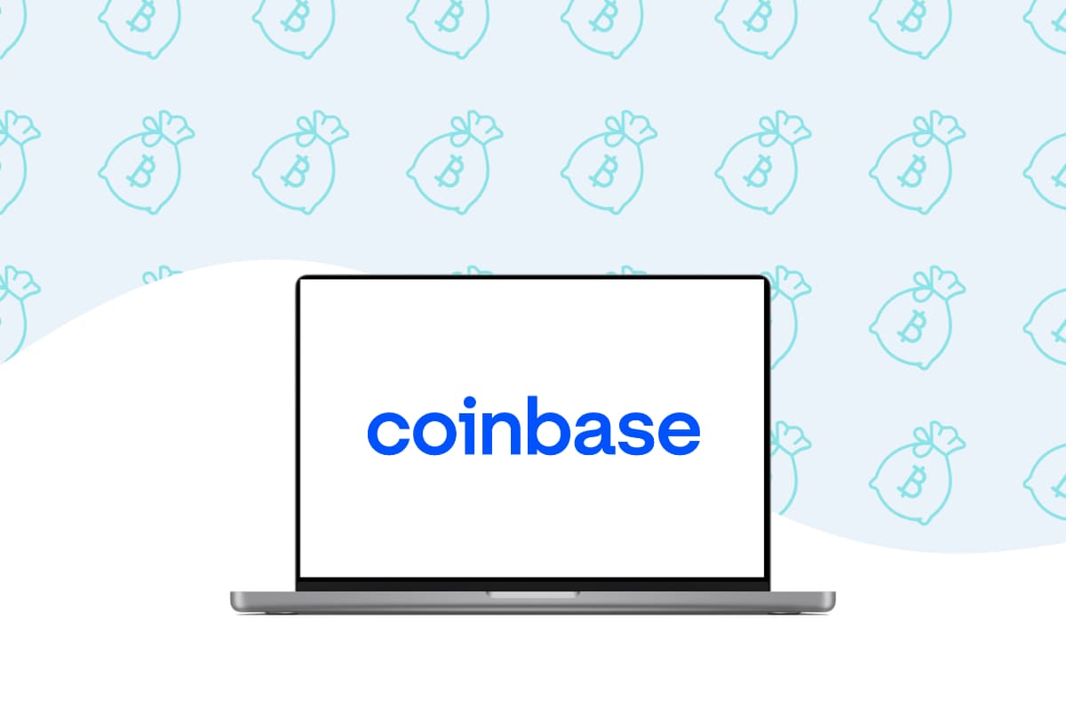 Coinbase logo displaying on laptop screen