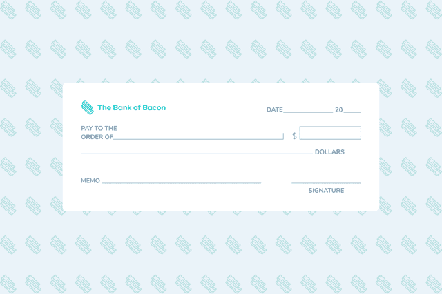 A check on a blue background adorned with leaves, representing nature's beauty and tranquility.