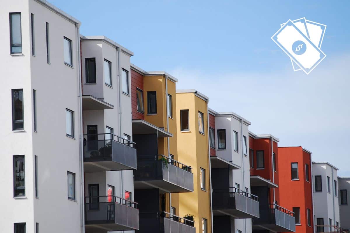 a row of multistory buildings with balconies