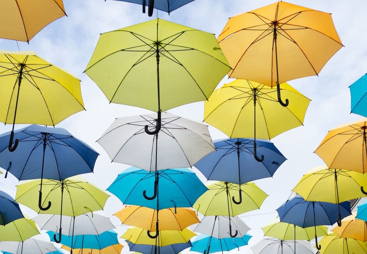 a group of umbrellas in the sky