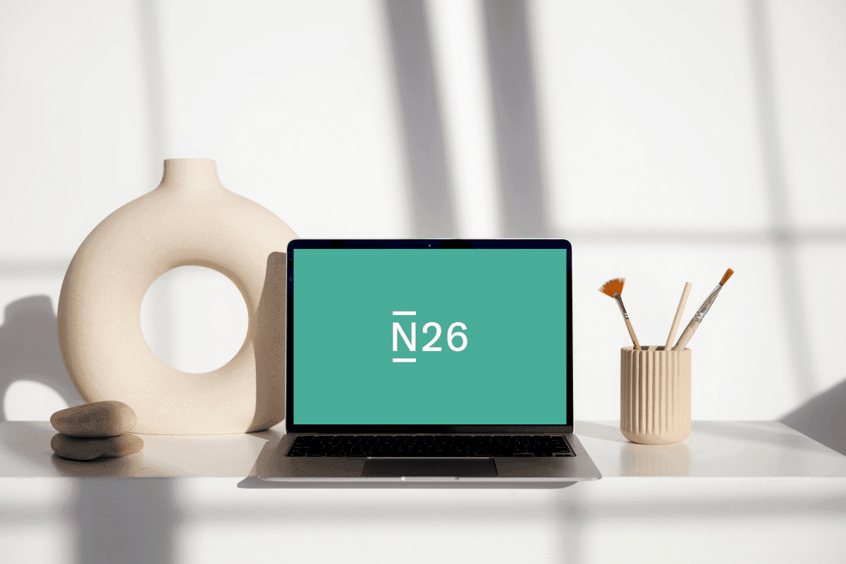 N26 logo on the laptop screen on a desk