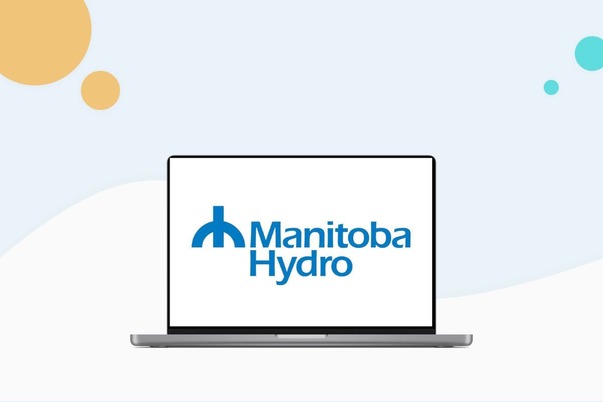 Blue Manitoba Hydro Logo on a white laptop screen