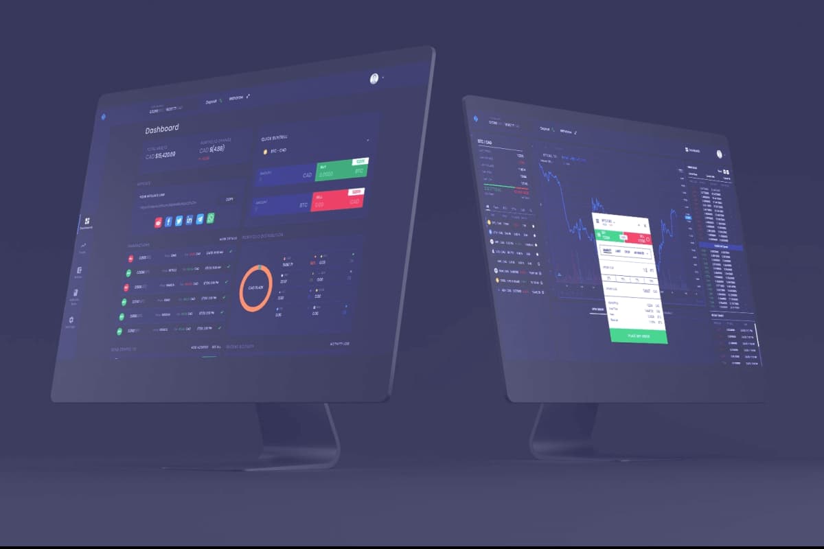 two screens presenting distinct trading interfaces for financial analysis