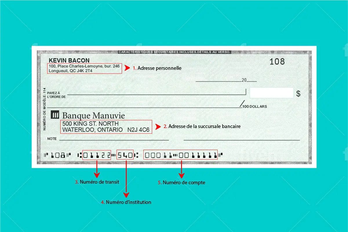 Specimen de chèque de la Banque Manuvie