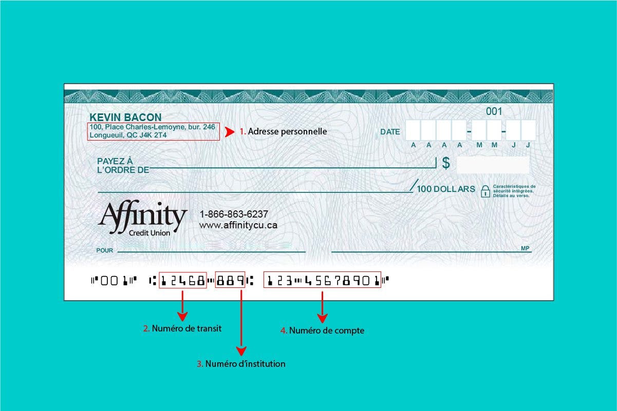 Spécimen de chèque d’Affinity Credit Union