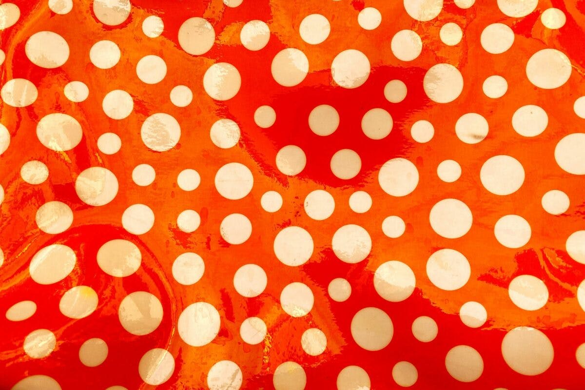 a red and white polka dot fabric