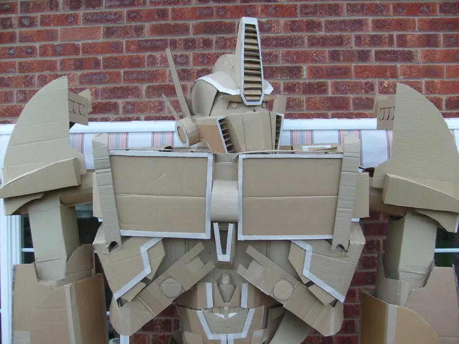 Handmade cardboard robot with a robotic appearance