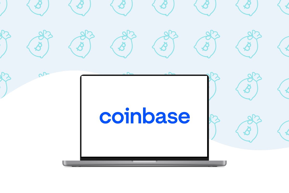 Coinbase logo displaying on laptop screen