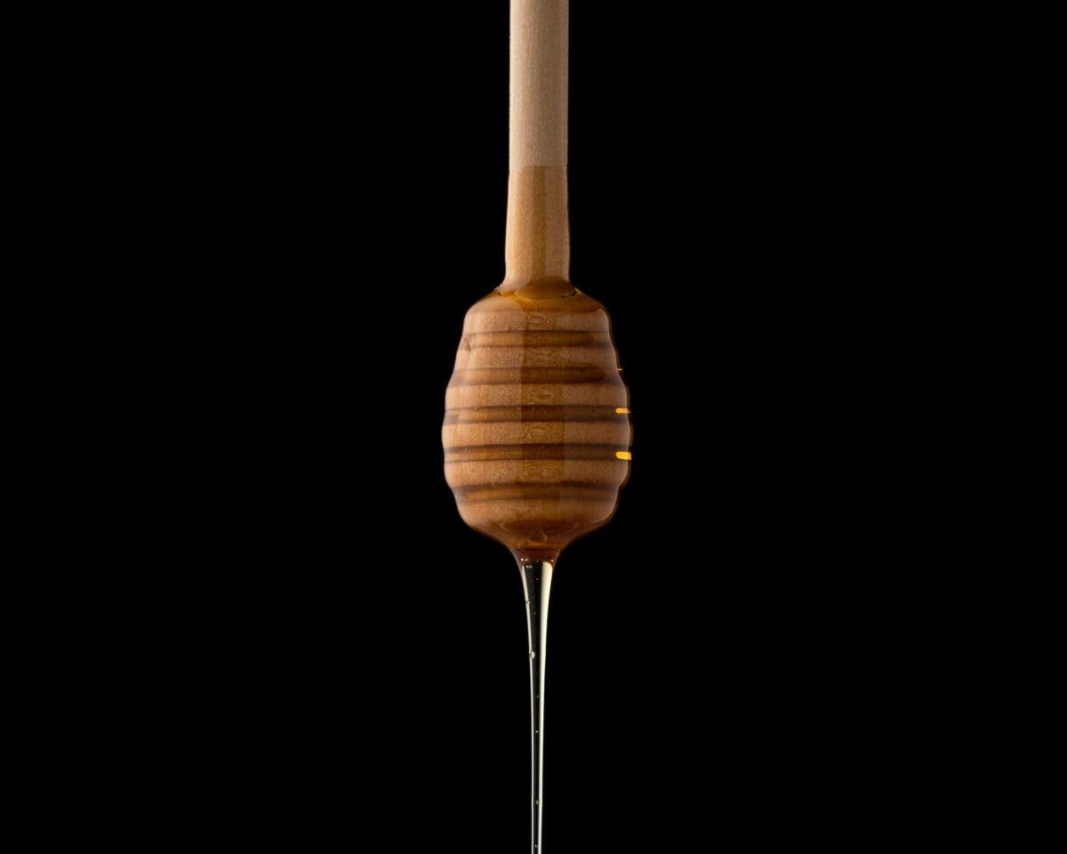 a honey dripping from a stick