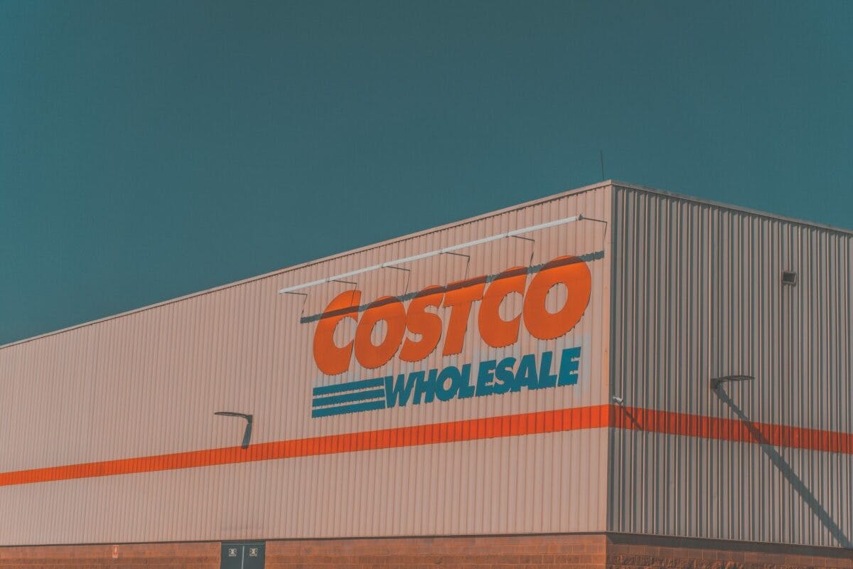 a container with a sign on it of Costco Wholesale