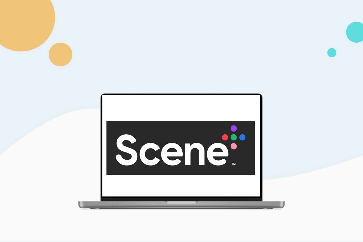a laptop with the logo of Scene on the screen