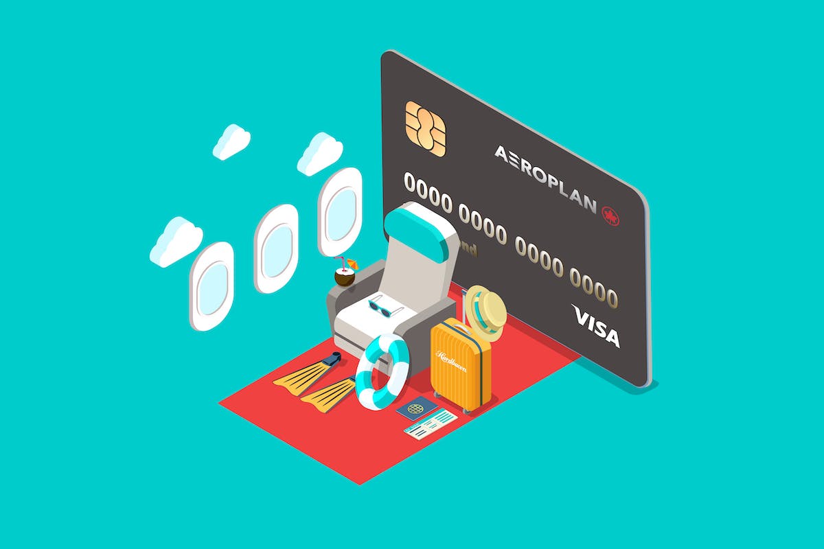 An isometric illustration showcasing an airline credit card, designed to provide convenient and rewarding travel benefits.
