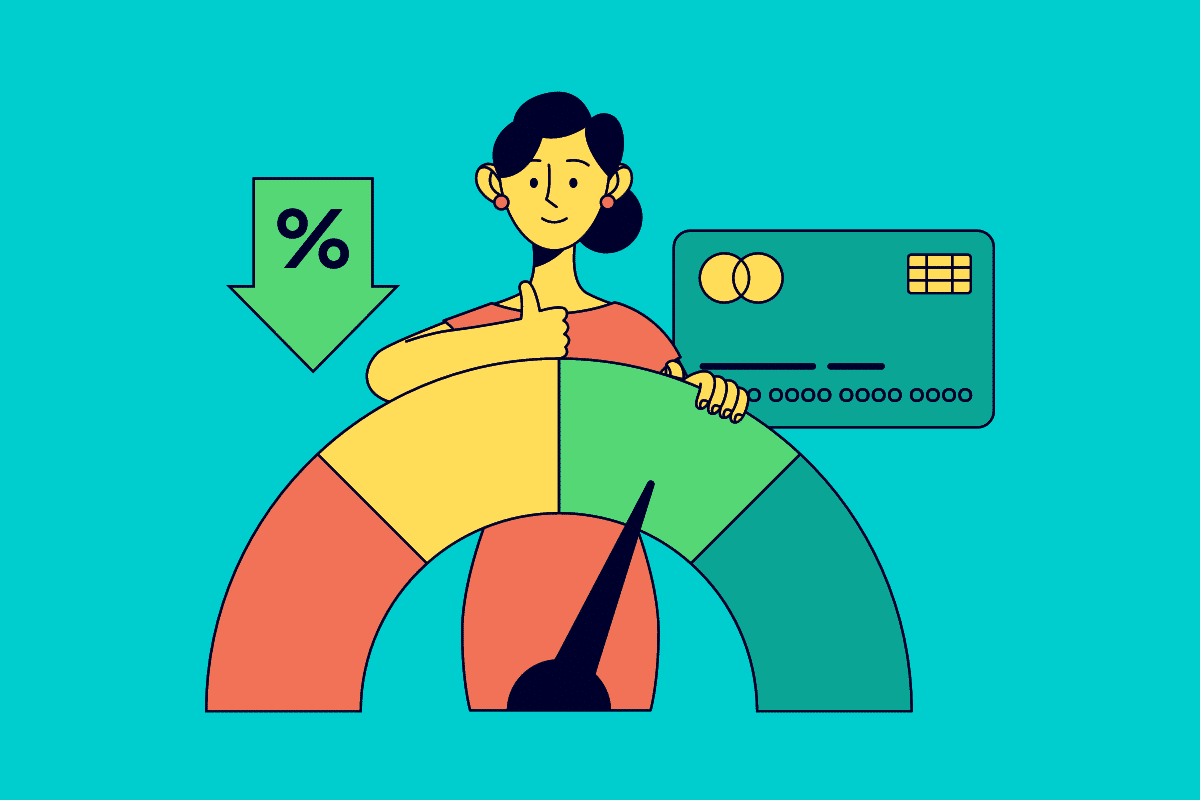 A woman confidently holds a credit card while analyzing a graph, symbolizing financial management and decision-making.