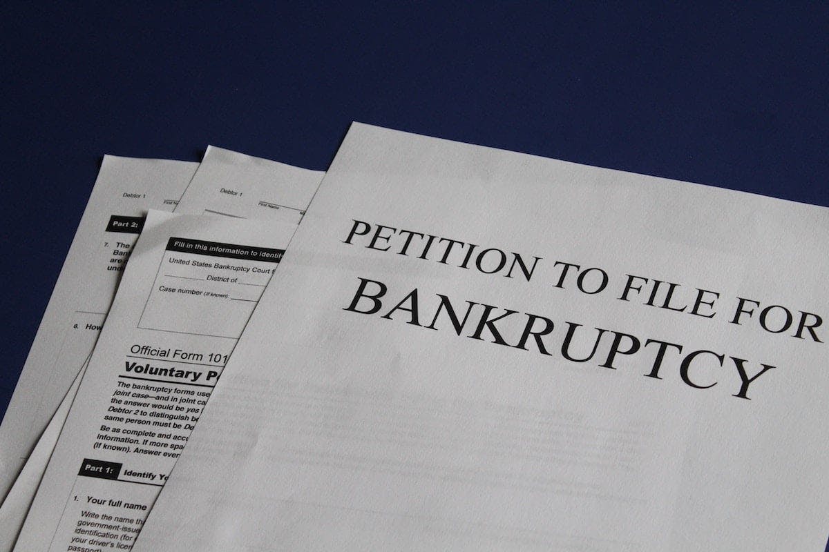 Bankruptcy petition form, ready to be filed.