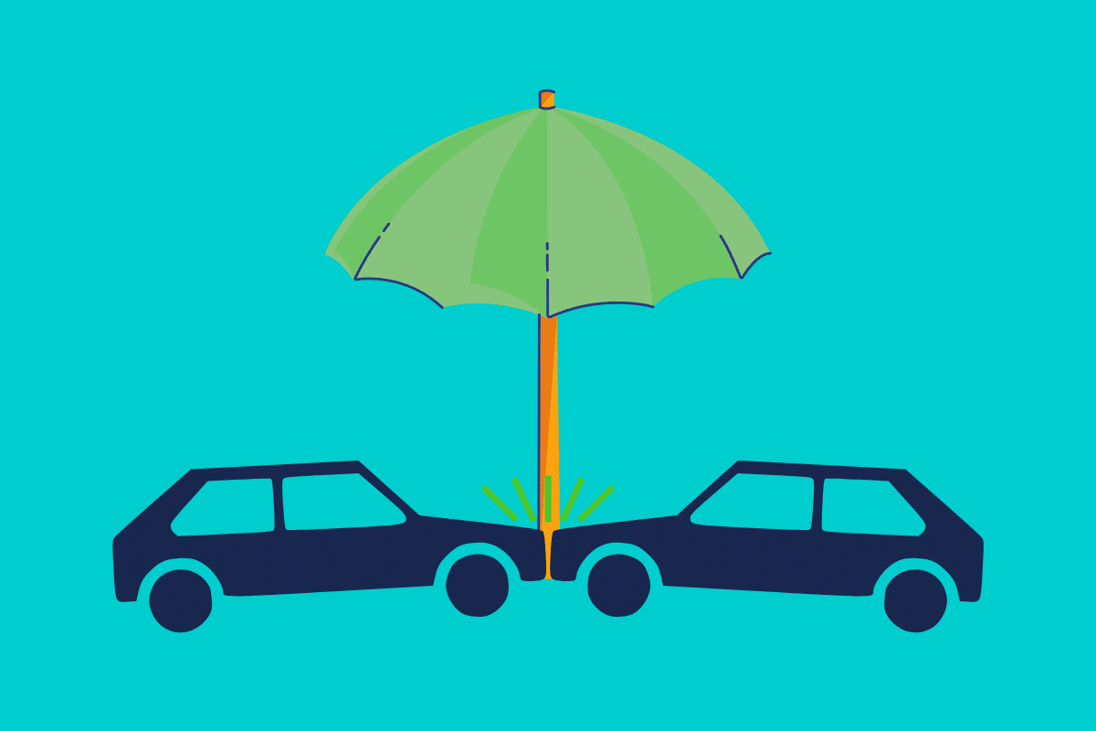 Two car parked under a greem umbrella, showcasing two cars side by side, with one car positioned beneath the protective shelter of the umbrella.