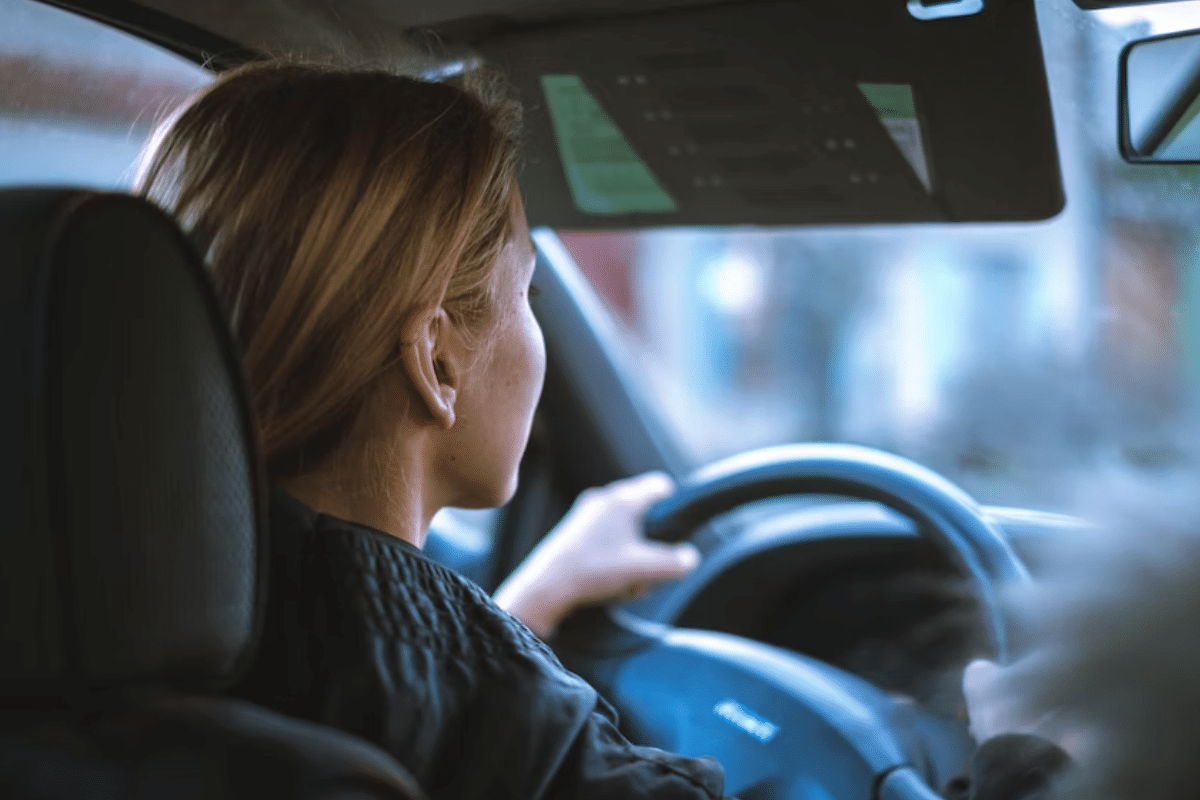 a girl driving a car