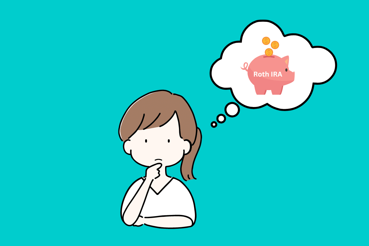 a cartoon of a person thinking about a piggy bank