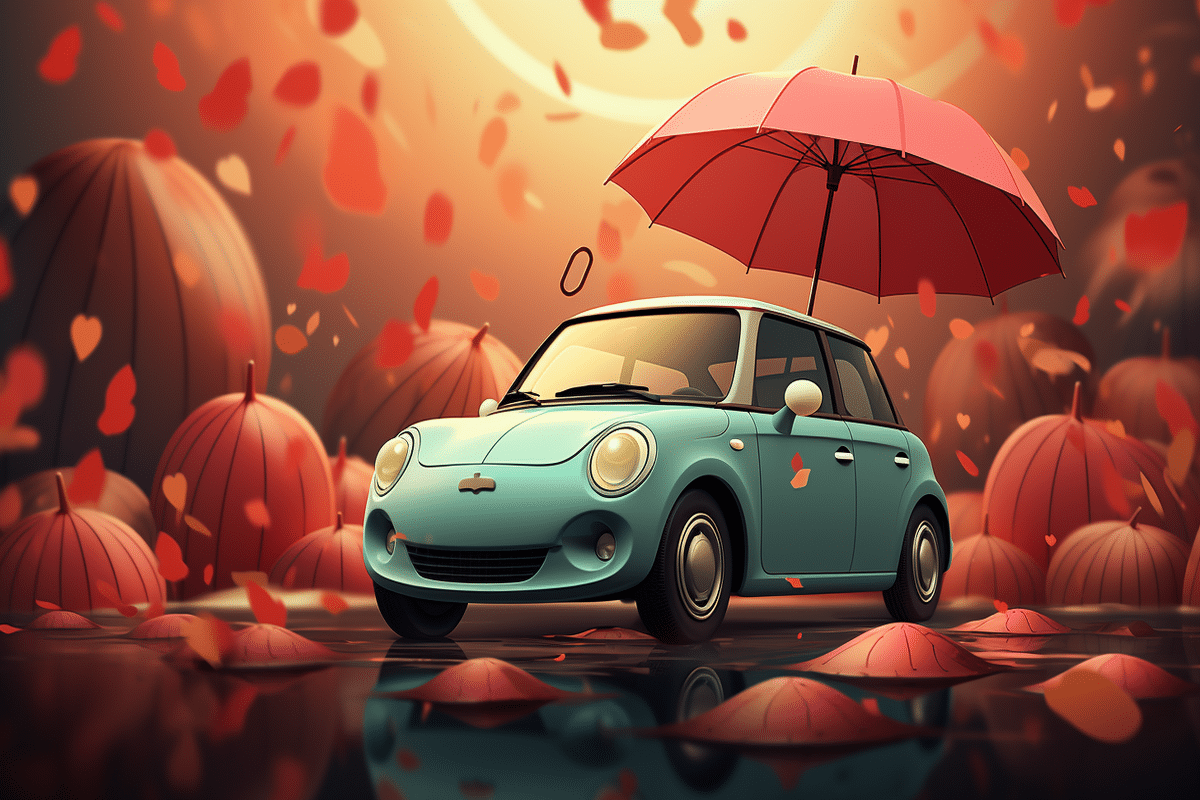 a car with an umbrella