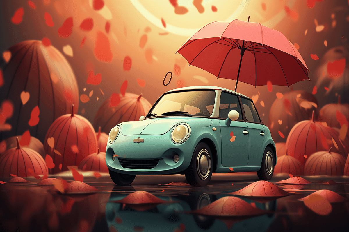 a car with an umbrella
