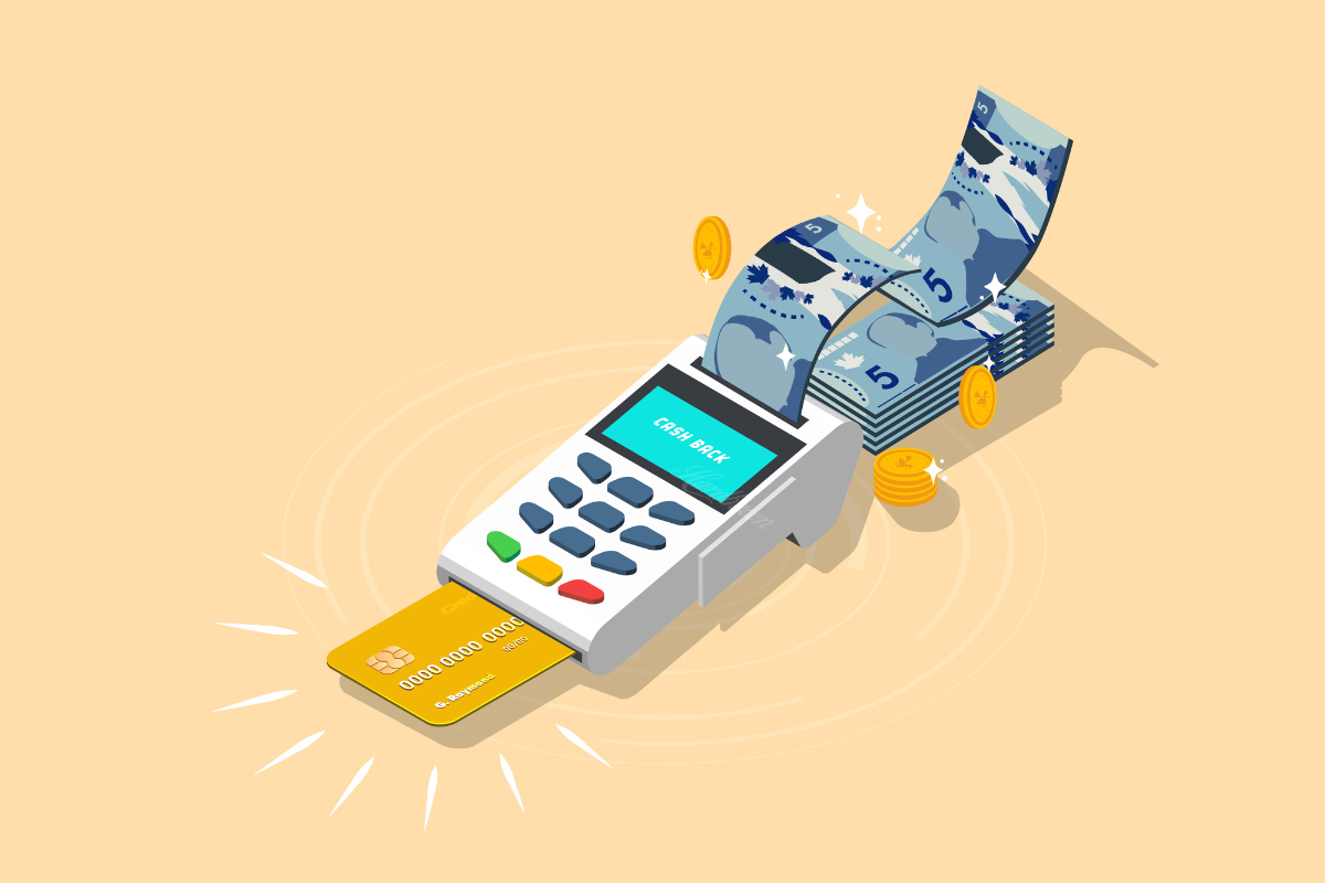 Isometric payment terminal displaying money and credit card for secure transactions.