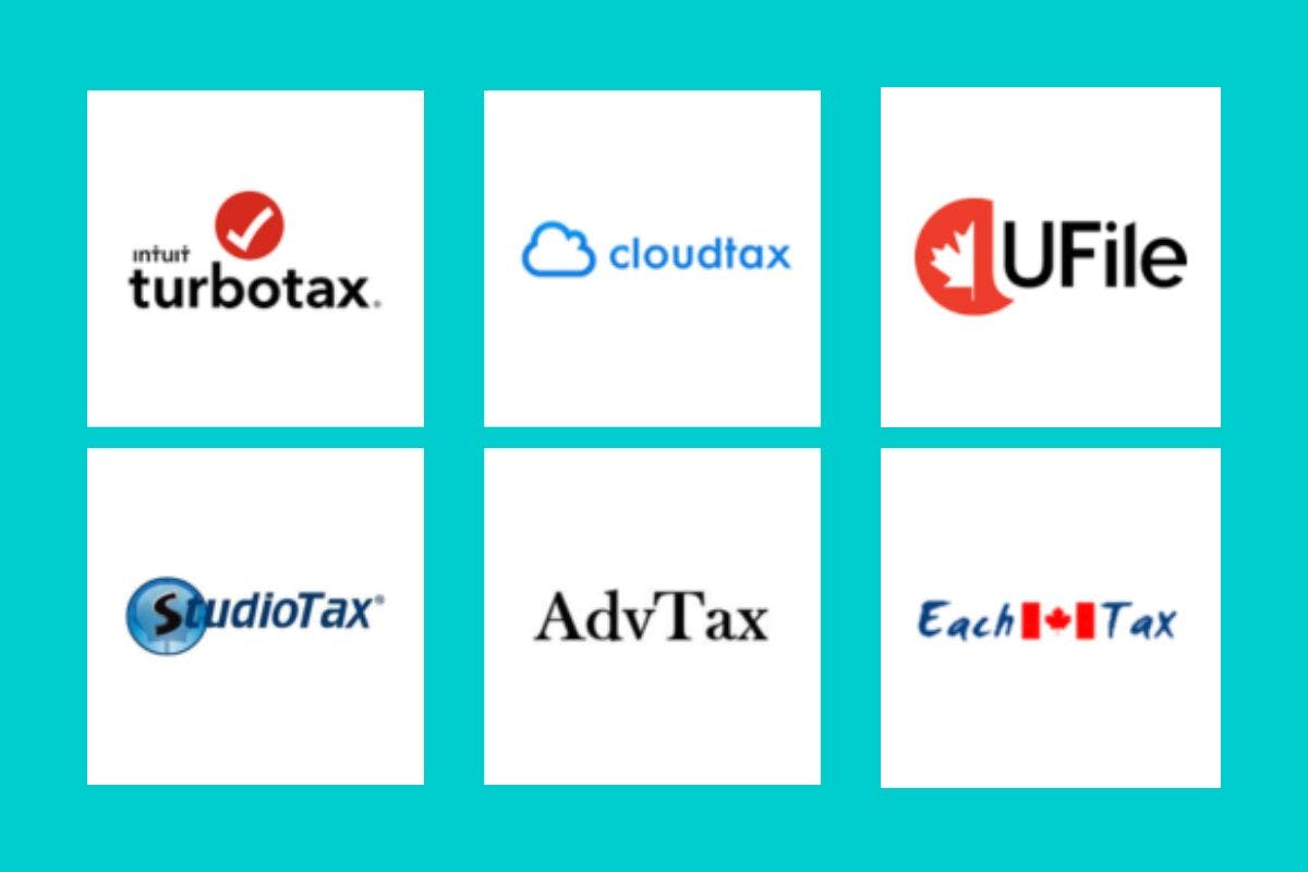 Assorted company logos set against a blue backdrop