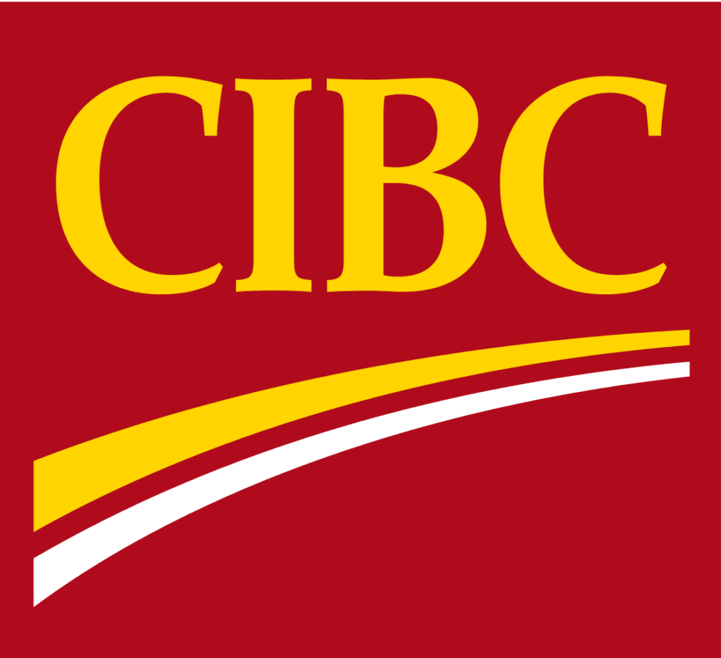 The CIBC logo displayed on a vibrant red background, representing the brand's identity and presence.