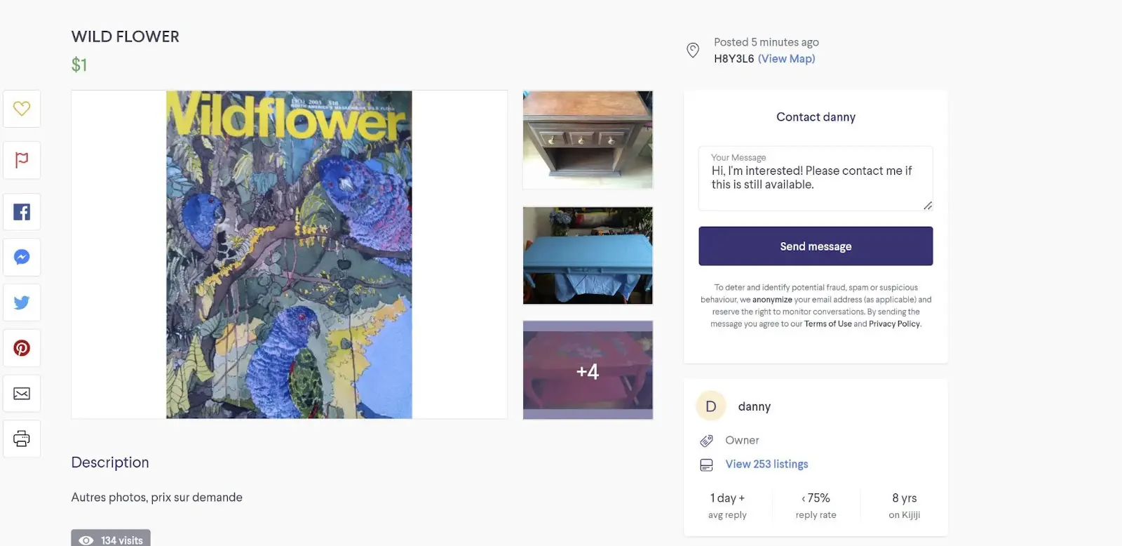 Kijiji listing for wildflower art