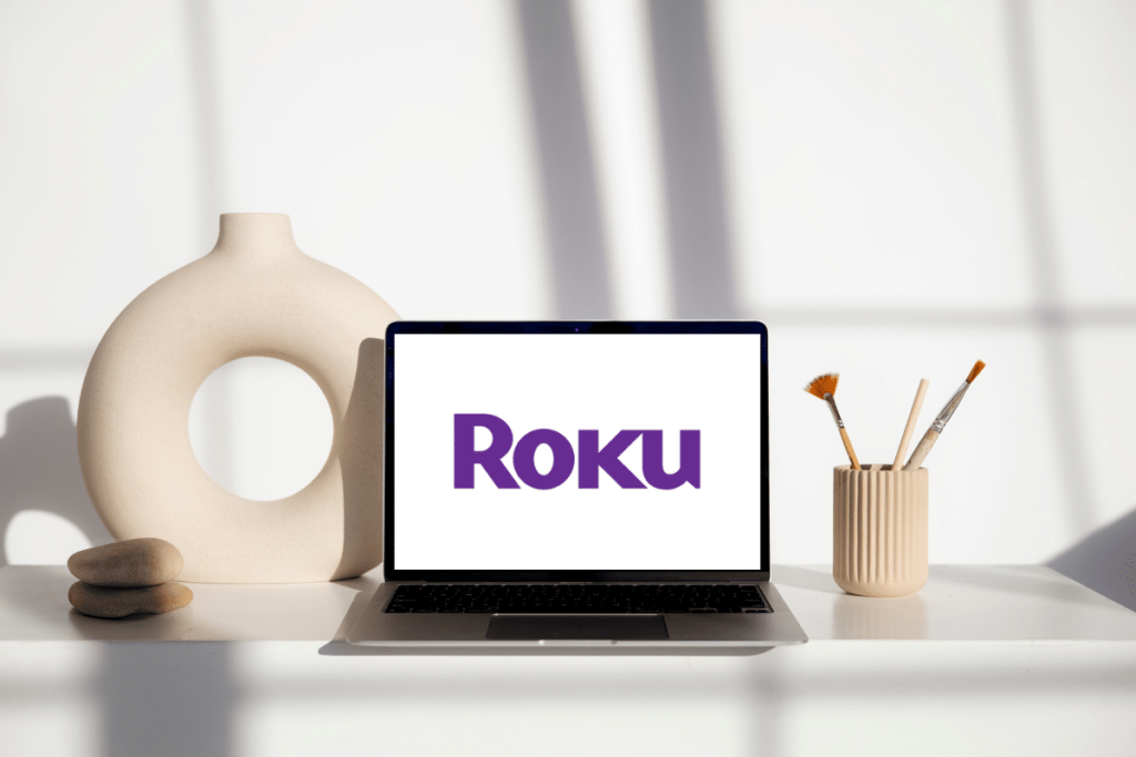 Roku TV app displayed on a laptop screen, offering seamless streaming and entertainment.