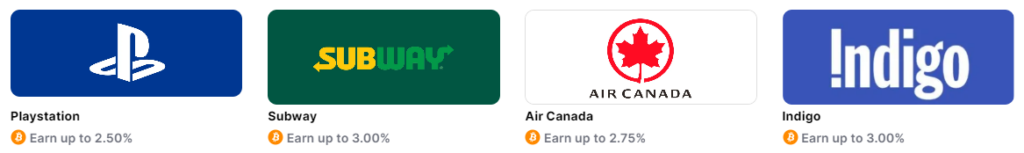 Image of some retailers available on the Coinmiles Cash Back app and how much you can earn.