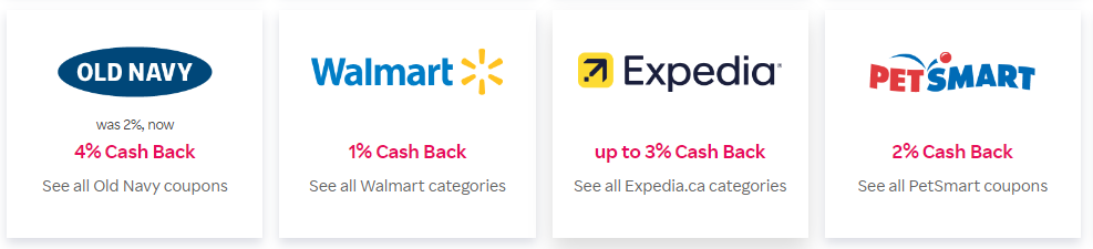 Image of some retailers on the Rakuten cash back aop and how much you can earn.