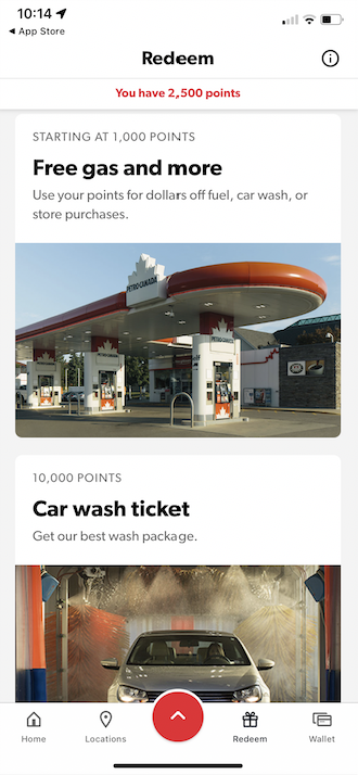 Rewards shown in the Petro-Canada app