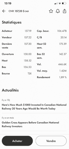 Informations sur une action qu'on voit avec l'app Wealthsimple Trade