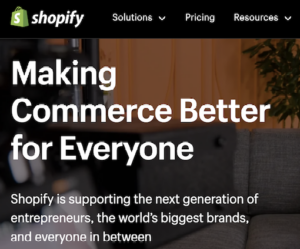 The Shopify website builder homepage